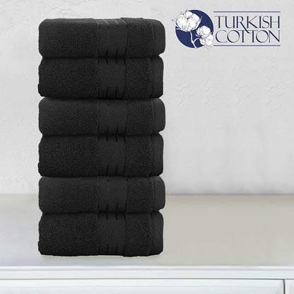 Elegant Comfort Premium Turkish Cotton 6 Pack Washcloths Set - 13 x 13 inch, Luxurious Hotel Spa Quality 100% Turkish Cotton 6PC Washcloth Set - Highly Absorbent - Soft Bathroom Towels, Black