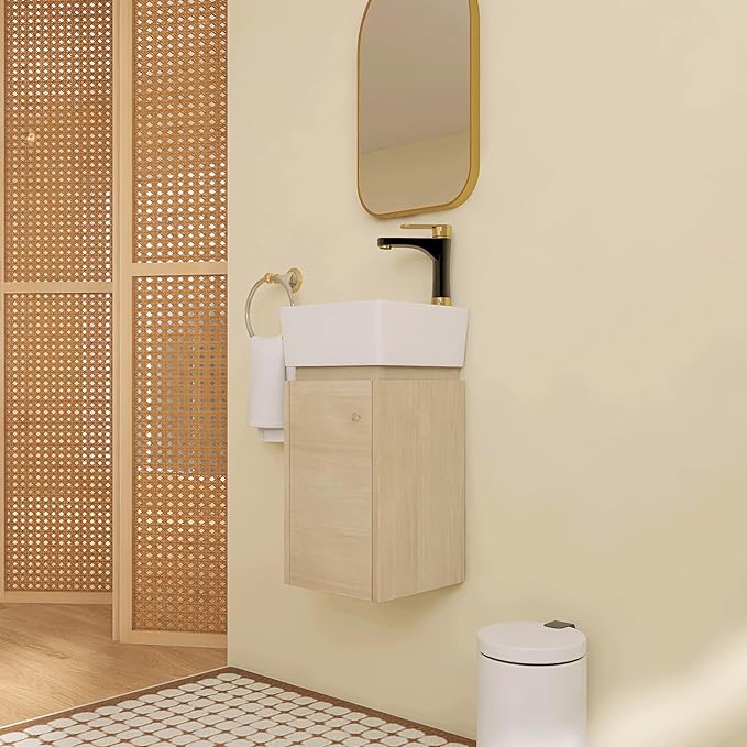 12" Wall-Mounted Bathroom Vanity with Sink & Top Basin - Modern Floating Vanity Cabinet for Small Spaces, Soft-Close Door Storage & Countertop Combo, Space-Saving Design (12x12 Inch)