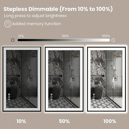 LED Bathroom Mirror, 60"x30" Frontlit&Backlit, Controlled Separately | Black Metal Frame, Stepless Dimmable, Anti-Fog, HD Reflection, Shatter-Proof, 3 Colors Lighting, Memory, UL Listed
