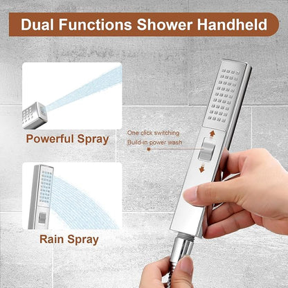 Shower Head, 12" Rain Shower Head with Handheld Spray Combo, High Pressure Rainfall Rectangle Shower Heads with Extension Arm Wide Dual Showerhead with Shower Slide Bar, Bathroom Accessories, Chrome