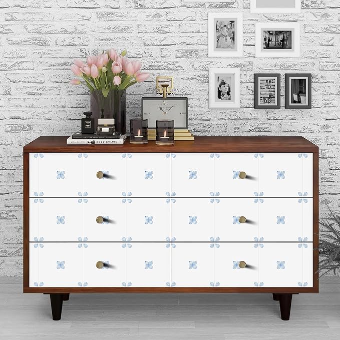 Peel & Stick Tile Stickers 12 PCS Self Adhesive Backsplash Decorative Wall Stickers for Kitchen Bathroom Tile Decals Waterproof & Removable 6" x 6" Blue - White