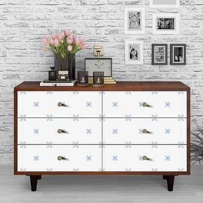 Peel & Stick Tile Stickers 12 PCS Self Adhesive Backsplash Decorative Wall Stickers for Kitchen Bathroom Tile Decals Waterproof & Removable 6" x 6" Blue - White