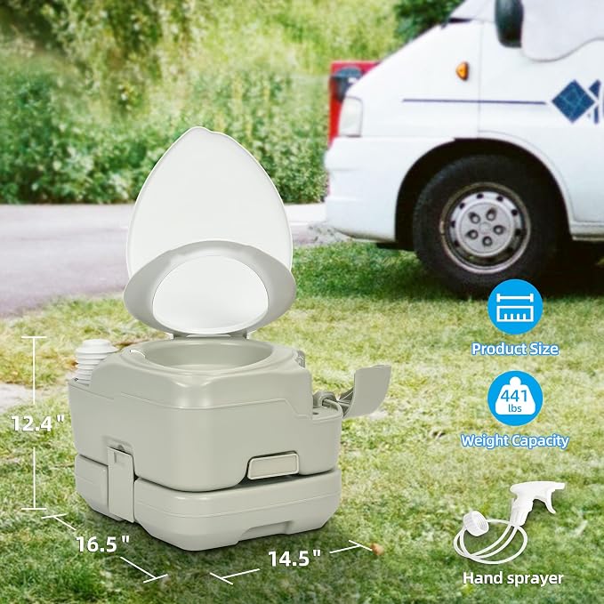 YITAHOME Portable Toilet 2.64 Gal Camping Porta Potty with Diagonal | Hand Sprayer and Press Flush Pump, Space Saving Indoor Outdoor Toilet for Adults, RV Travel, Boat and Trips