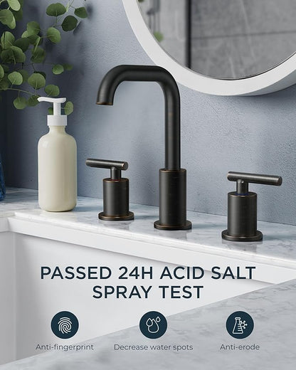 FORIOUS 2 Handles Bathroom Sink Faucets 3 Hole Oil Rubbed Bronze, 8 Inch Widespread Antique Brass Bathroom Faucet with Metal Pop Up Drain and cUPC Supply Lines, for Vanity Restroom RV Lavatory