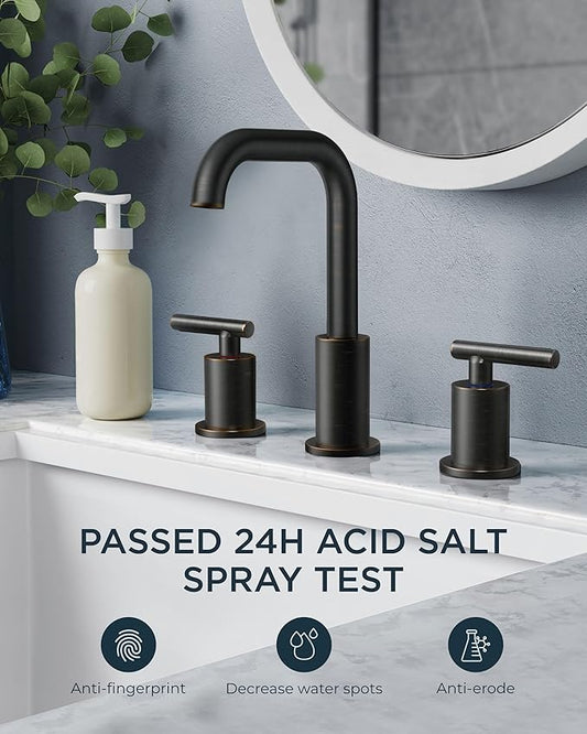 FORIOUS 2 Handles Bathroom Sink Faucets 3 Hole Oil Rubbed Bronze, 8 Inch Widespread Antique Brass Bathroom Faucet with Metal Pop Up Drain and cUPC Supply Lines, for Vanity Restroom RV Lavatory