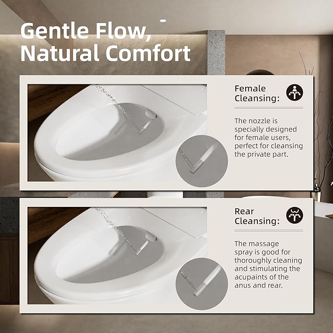 BRAVAT® Non-Electric Bidet Toilet Seat Elongated, Adjustable Water Pressure, Self-Cleaning Dual Nozzles, Easy 15-Min Installation, Ambient Water & Soft-Close, Front & Rear Wash, CUPC Certified, White