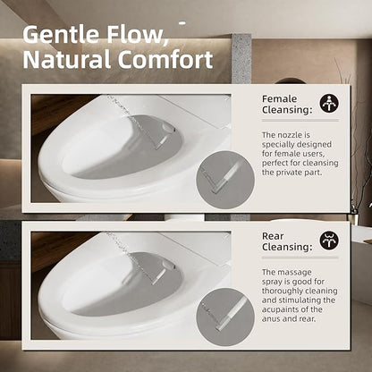 BRAVAT® Non-Electric Bidet Toilet Seat Elongated, Adjustable Water Pressure, Self-Cleaning Dual Nozzles, Easy 15-Min Installation, Ambient Water & Soft-Close, Front & Rear Wash, CUPC Certified, White