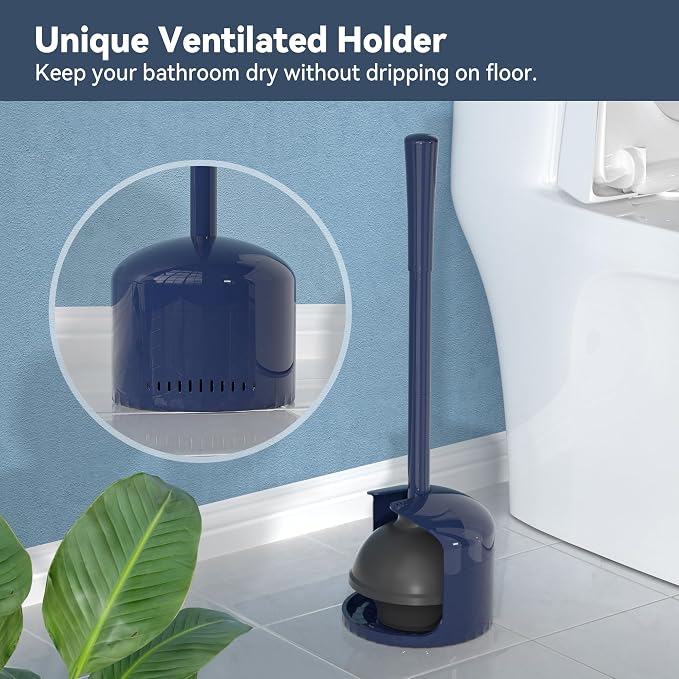 TRENTI Toilet Plunger with Holder, Plunger with Holder for 5.3-inch Toilet Drain, Plungers for Bathroom with Holder, Toilet Plunger Heavy Duty (2, Blue)