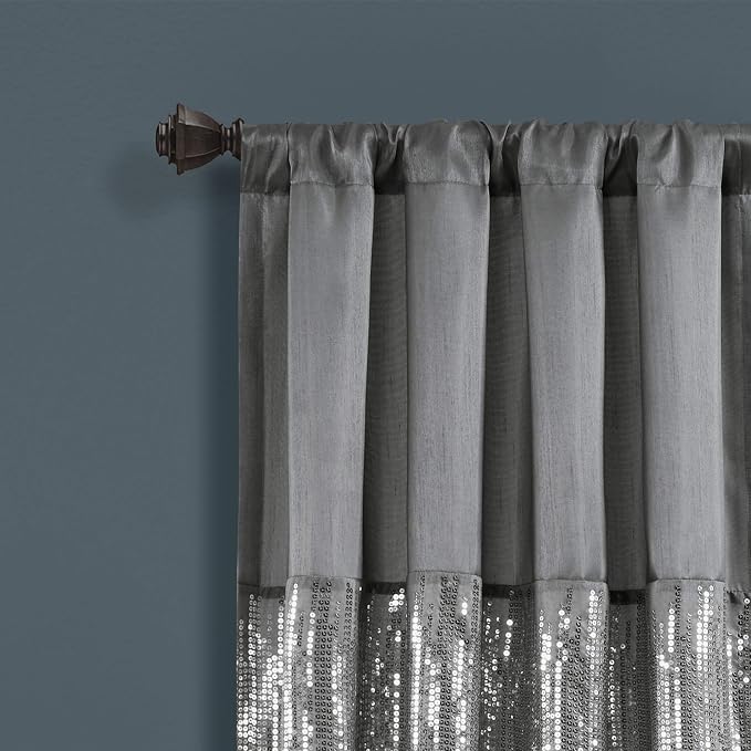Lush Decor Night Sky Window Curtain Panel, Single 42"W x 95"L Gray & White - Sequin Backdrop Curtain - Room Darkening Curtains For Bedroom - Glam Decor