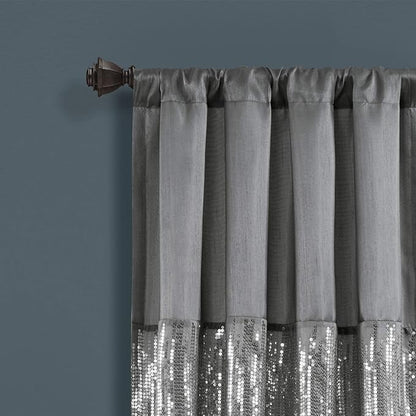 Lush Decor Night Sky Window Curtain Panel, Single 42"W x 95"L Gray & White - Sequin Backdrop Curtain - Room Darkening Curtains For Bedroom - Glam Decor