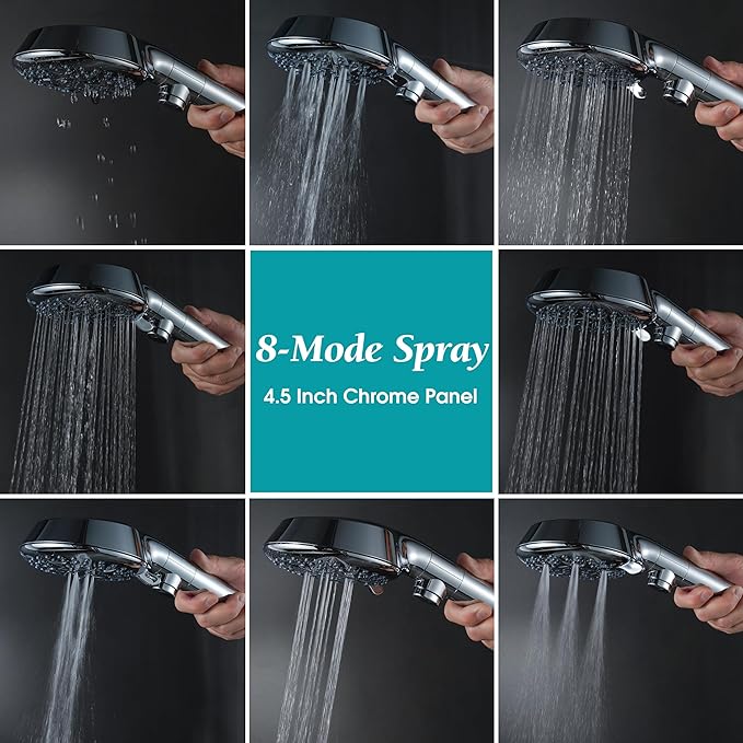 GwernKB Handheld Shower Head with On Off Switch 8-Mode High Pressure Showerhead with 79 Inches Extra-long Stainless Steel Hose and Bracket PLUS Extra Low-Reach Adhesive Wall Mount for Kids,Silver…