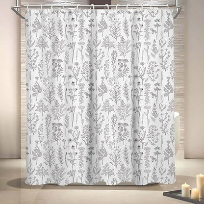 Coxila Vintage Floral Shower Curtain Black and White Flower Retro Rustic Country Farmhouse Grey Gray Cute Antique Spring Plant Botanical Cottagecore Bathroom 60x72 Inch Polyester Fabric 12 Pack Hooks