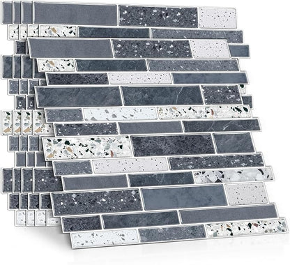 Alwayspon 10 Sheets 12" x12inch Grey Marble Terrazzo Effect Vinyl Tiles, Backsplash, Self-Adhesive Peel and Stick Wall Tile Stickers, Stick on Subway Tiles for Kitchen Bathroom Wall Decor