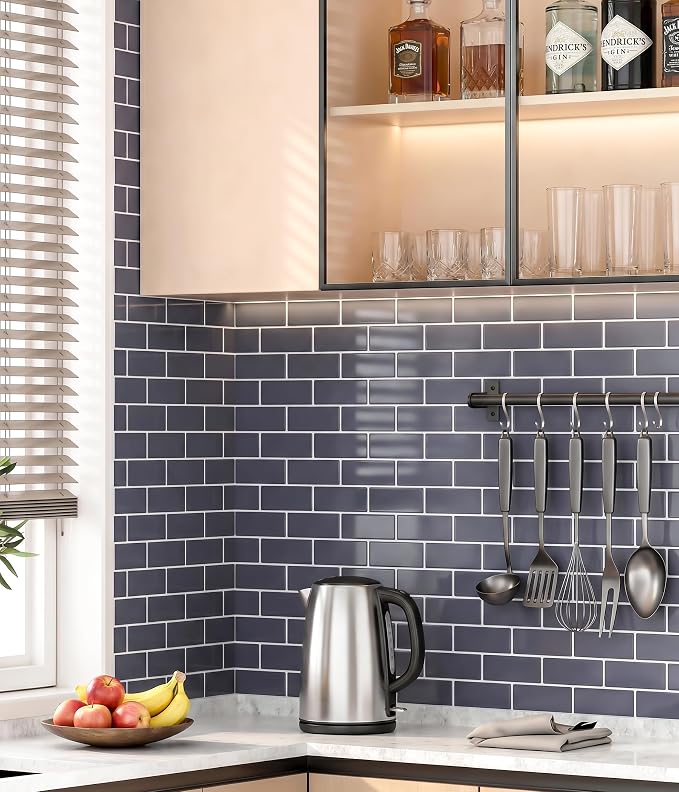 Peel and Stick Backsplash for Kitchen: Self Adhesive Wall Tiles for Bathroom - Vinyl Thick Back Splash Tile (10, Dark Gray)