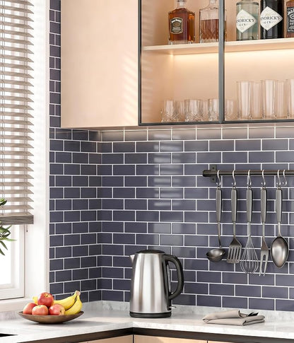 Peel and Stick Backsplash for Kitchen: Self Adhesive Wall Tiles for Bathroom - Vinyl Thick Back Splash Tile (10, Dark Gray)