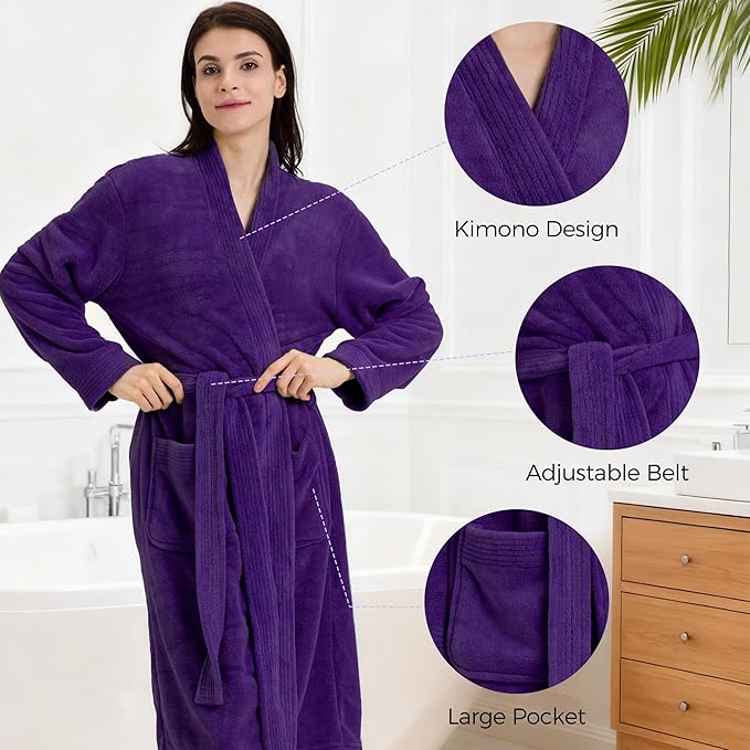 Towel Robe for Women – Soft Absorbent Kimono Bathrobe, Quick-Dry Spa Shower & Hotel Use