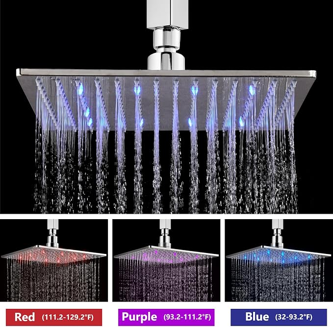 Aolemi Ceiling Shower Faucet Set with Handheld 10" LED Head Polish Chrome | Handheld Spray,10 Inch Rain LED Head,Shower Valve and Trim Kit,All Metal,Ceiling System,Bathroom Mixer