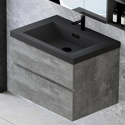 Floating Vanity Bathroom, 30 Inch Bathroom Vanity with Sink, Wall Mounted Single Sink Bathroom Vanity, Soft Closed 2 Drawers, Integrated Sink (Dark Birch)