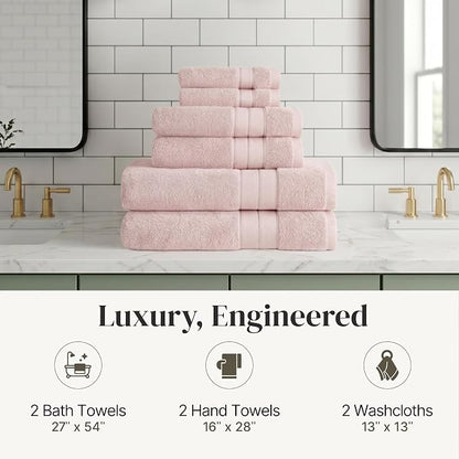 Modern Threads - Spun Loft 6-Piece 100% Combed Cotton Towel Set - Bath Towels, Hand Towels, & Washcloths - Super Absorbent & Quick Dry - 600 GSM - Soft & Plush, Blush