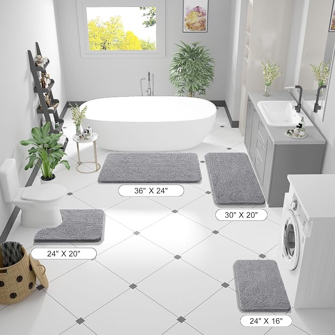 OLANLY Bathroom Rugs 32x20, Extra Soft Absorbent Chenille Bath Rugs | Grey, Quick-Drying Rubber Backing, Machine Washable Bath Mat for Bathroom Floor, Tub and Shower, Home Decor Accessories