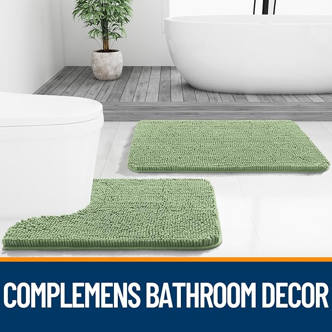 OLANLY Bathroom Runner Rugs 70x24, Extra Soft Absorbent Chenille Bath Rugs | Sage Green, Quick-Drying Rubber Backing, Washable Long Bath Mat for Bathroom Floor, Tub and Shower, Home Decor Accessories