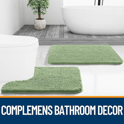 OLANLY Bathroom Runner Rugs 70x24, Extra Soft Absorbent Chenille Bath Rugs | Sage Green, Quick-Drying Rubber Backing, Washable Long Bath Mat for Bathroom Floor, Tub and Shower, Home Decor Accessories