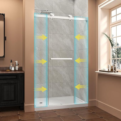43"-48" W x 76" H Frameless Shower Door,Sliding Shower Door with 5/16"(8MM) SGCC Clear Tempered Glass,Reversible Installation,Nano Explosion-Proof Film,Waterproof Strip,for Bathroom,Brushed Nickel