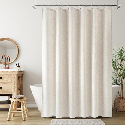 Linen Shower Curtain for Bathroom 78 Inches Length Cream Beige | Weighted Bath Curtains with Hook, Water Repellent, Neutral Boho Farmhouse, Simple Shower Decor, 1 Panel, 72x78, Natural Ivory