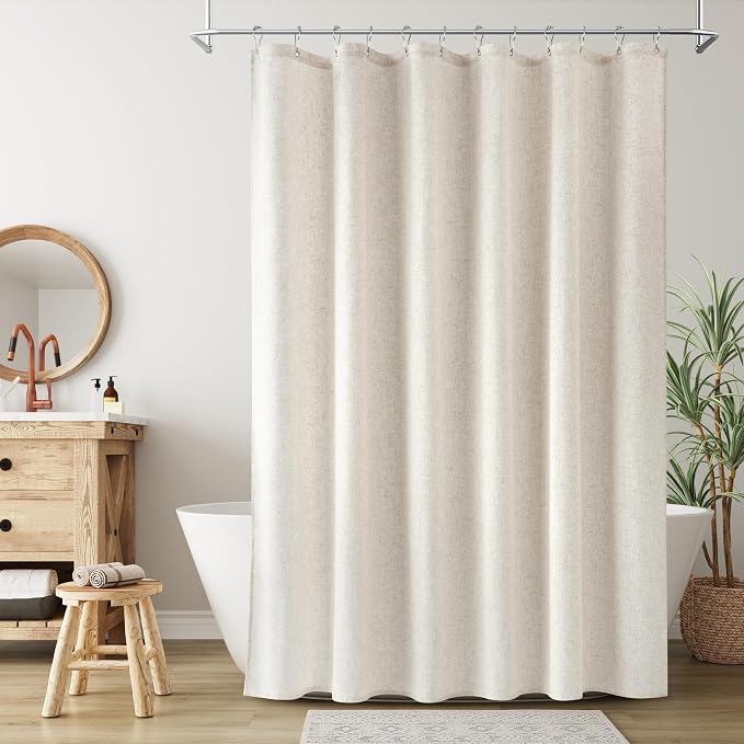 Extra Long Linen Shower Curtain for Bathroom 80 Inch Cream Beige | Weighted Bath Curtains with Hook, Water Repellent, Neutral Boho Farmhouse, Simple Shower Decor, 1 Panel, 72x80, Natural Ivory