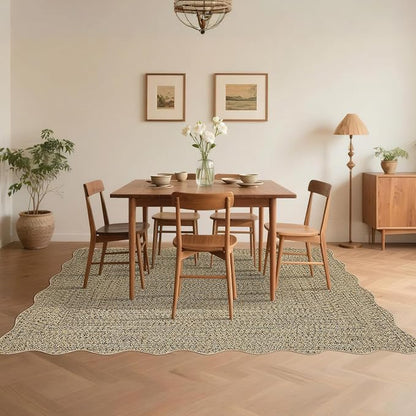 Imitation Braided Collection-Print Large Washable Rug 9x12 Non-Slip Area Rugs for Living Room, Natural Bordered Carpet, Stain Resistant Thin Foldable Floor Cover for Nursery Dining Room