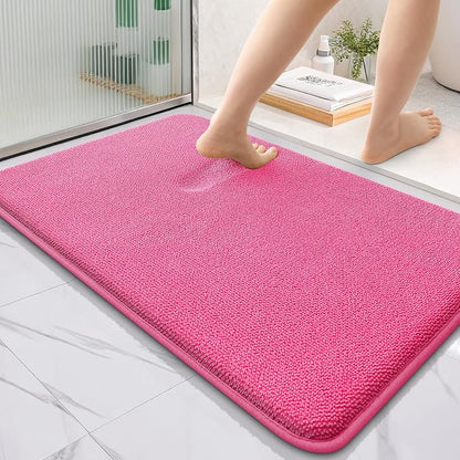 OLANLY Thick Memory Foam Bathroom Rugs 36x24, Absorbent Bath Mat, Hot Pink | Soft Quick Dry Bath Rugs, Non-Slip, Machine Washable Carpet for Bathroom Floor, Tub and Shower, Home Decor Accessories