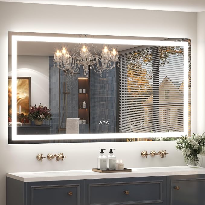 66x36 Inch LED Bathroom Vanity Mirror for Wall | Backlit and Front Light, Dimmable Lighted Mirror, Anti-Fog, Shatterproof, Memory, 3 Colors, ETL Listed (Horizontal/ Vertical)