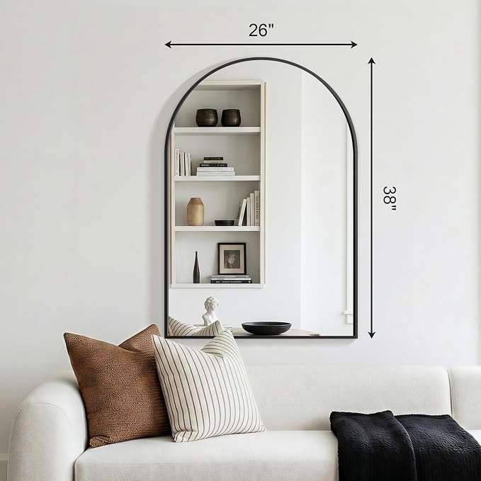 FGU Arched Bathroom Mirror for Over Sink 2 Pack 38"x26" Black Vanity Mirror | Wall Mounted, HD Tempered Shatter-Proof Glass, Rust-proof Arched Metal Frame, Arch Mirror for Bedroom, Living Room, Entryway