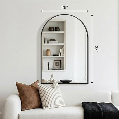 FGU Arched Bathroom Mirror for Over Sink 38"x26" Black Vanity Mirror | Wall Mounted, HD Tempered Shatter-Proof Glass, Rust-proof Arched Metal Frame, Arch Mirror for Bedroom, Living Room, Entryway