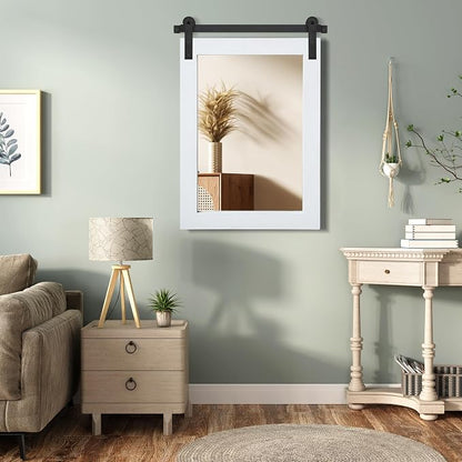 COGOOD Farmhouse Bathroom Mirrors for Over Sink - 38 x 25 Pure White | Rustic Barn Door Wood Framed Vanity Mirror for Entryway, Living Room, Bedroom, Dresser Wall Decor