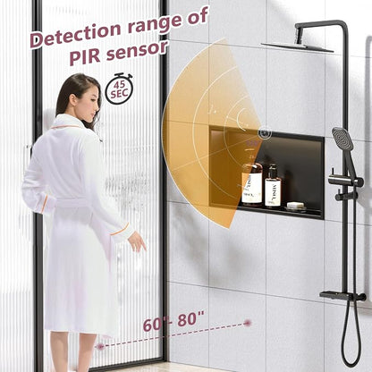 Smart Body Sensor Shower Niche, Black 24"x12" | Recessed Wall Niche with White 3000K LED Light , Waterproof &Rustproof, 304 Stainless Steel Bathroom Cabinet