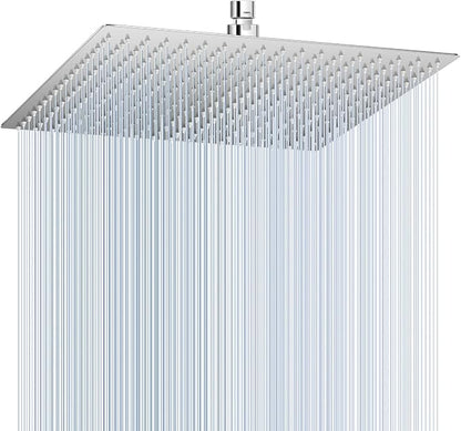 16 inch Large Rain Shower Head Ceiling Mounted - All Metal 304 Stainless Steel, Full Body Rainfall Shower with 324 Silicone Nozzles - Waterfall Bathroom Square Showerheads, Chrome Polished