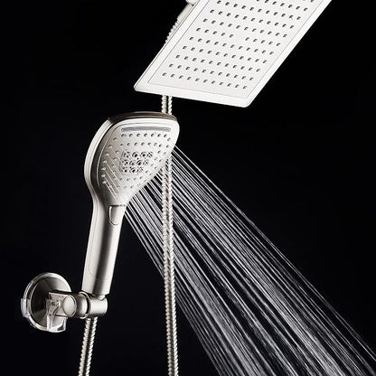 DreamSpa Ultra-Luxury 9-inch Square Rainfall & Handheld Shower Head Combo | Enjoy Extra-wide Flow Coverage and Convenient Push-button Hand Shower Mode Control. Premium Stainless Steel Hose / Nickel
