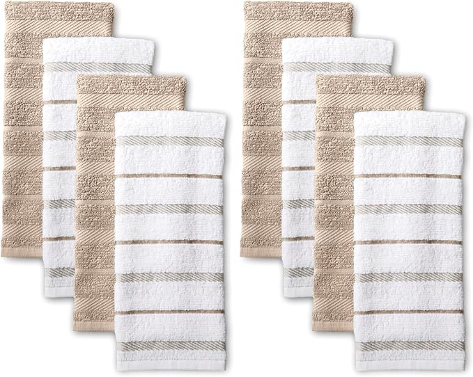 KitchenAid Albany Kitchen Towel 8-Pack Set, Milkshake Tan/White, 16"x26"