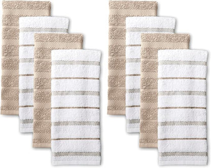 KitchenAid Albany Kitchen Towel 8-Pack Set, Milkshake Tan/White, 16"x26"