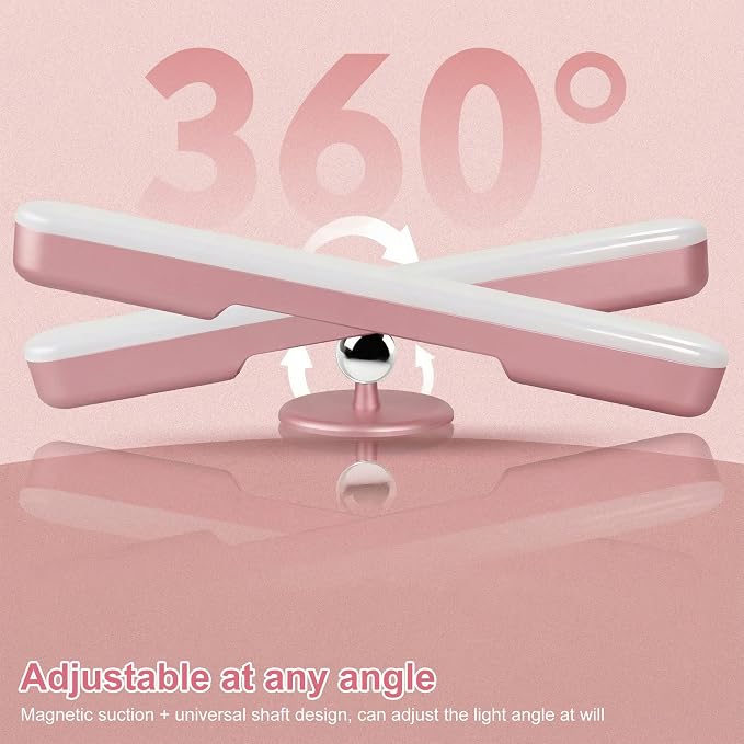 Benreom Wireless Vanity Light for Mirror, Rechargeable LED Bar, Pink | Adjustable Color, Brightness and Angle with Magnetic Stick-On Design for Makeup Mirrors and Renter-Friendly Decor