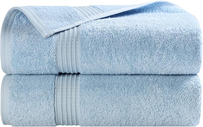 Superior Egyptian Cotton Bath Towel Set, Home Bathroom Towels, Master, Guest Bath, Decor Essentials, Quick Dry, Absorbent, Large Body Towels, Spa, Hotel, Resort, Adult, Kids, Set of 2, Light Blue