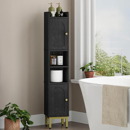 Hzuaneri Slim Bathroom Storage Cabinet, Narrow Bathroom Organizers,2 Doors | Narrow Bathroom Storage with 4 Adjustable Feet, Laundry Room Organization for Small Space,Kitchen, Black BC22404G