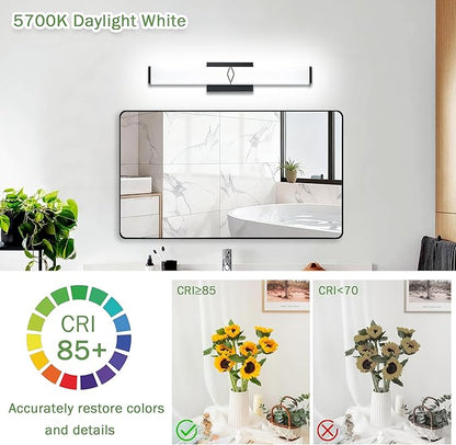 24 Inch Bathroom Vanity Light 2500LM, 5700K Daylight White Modern Bathroom Light Dimmable, AC 120V 25W Matte Black LED Vanity Lighting Fixtures Wall Sconce ETL Certified, 2Pack