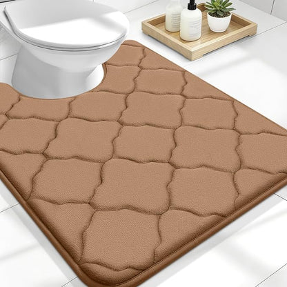 OLANLY Memory Foam Toilet Rugs U-Shaped 24x20, Ultra Soft and Absorbent Bathroom Rugs, Non-Slip, Comfortable, Machine Washable Contour Bath Mat for Toilet Base, Home Decor Accessories, Dark Beige