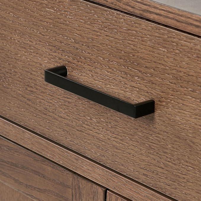 ARIEL Hepburn 60-inch Bathroom Vanity with Sink,Solid Wood, 1.5-inch Carbon Black Quartz Countertop, Double Rectangular Porcelain Sink, Soft Closing Doors, Dovetail Drawers, Brown Oak