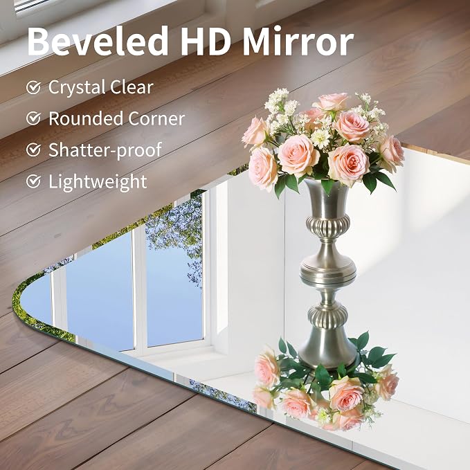 CILIBER Beveled Mirror, 30x30 Square Bathroom Mirror Rounded Corner, 3mm Tempered Glass, 18 inch Frameless Vanity Mirror with Beveled Edge for Bathroom, Bedroom, Living Room and Entryway