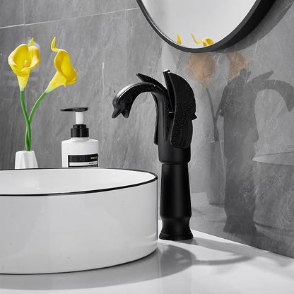 Matte Black Swan Shape Single Handle 1Hole Bathroom Vessel Sink Faucet Deck Mount Lavatory Sink Faucet