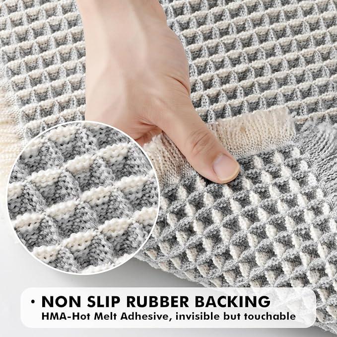 MIULEE Set of 2 Waffle Bathroom Rugs LightGrey&Cream Bath Mat 18x30 Inch | Non Slip, Super Absorbent, Washable, Ultra Soft, Rubber Backed Bath Rugs for Bathroom Floor Tub Shower, Boho Decor