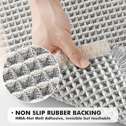 MIULEE Set of 2 Waffle Bathroom Rugs LightGrey&Cream Bath Mat 18x30 Inch | Non Slip, Super Absorbent, Washable, Ultra Soft, Rubber Backed Bath Rugs for Bathroom Floor Tub Shower, Boho Decor